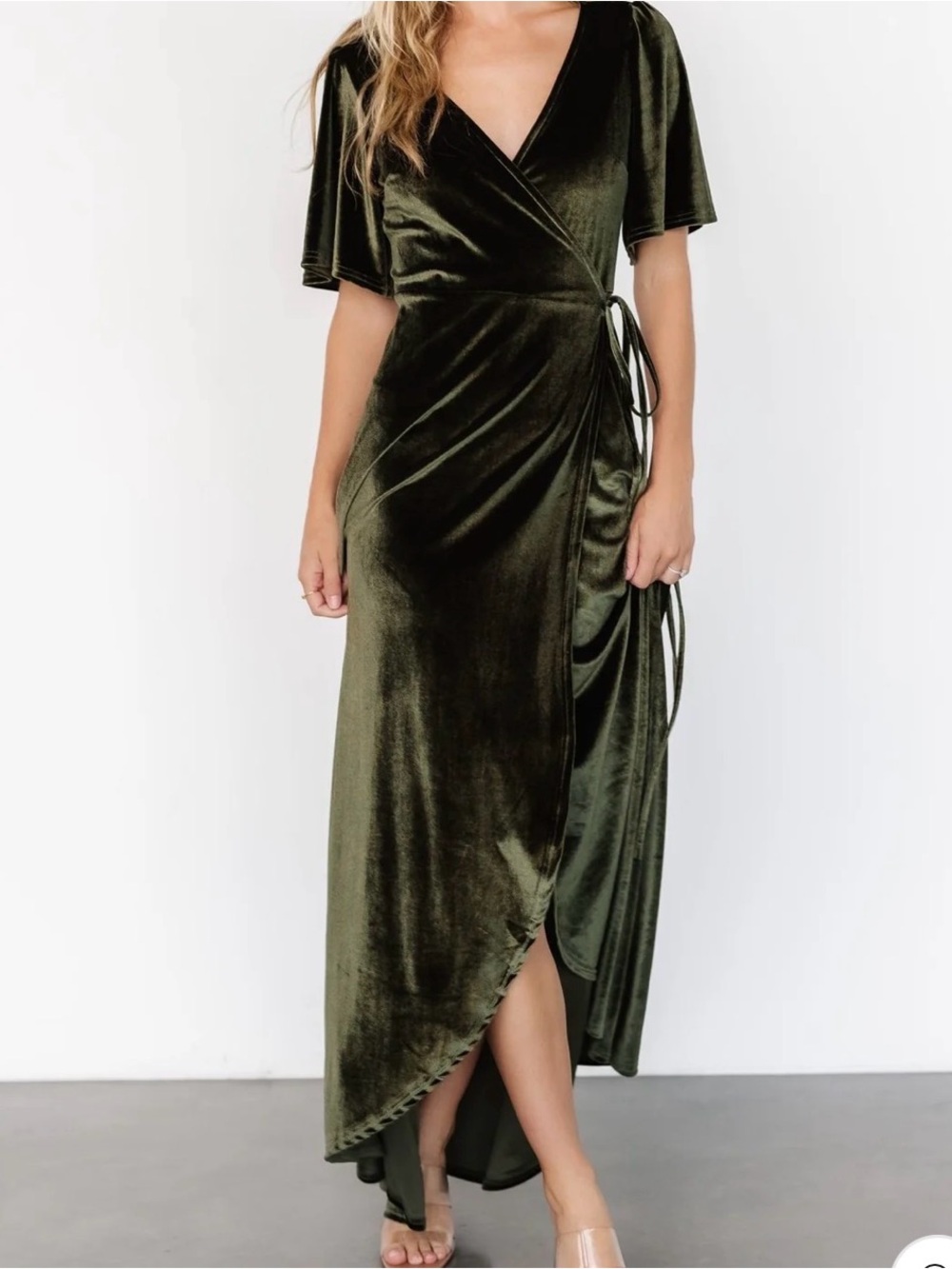 Baltic Born Olive Green Velvet Wrap Maxi Skirt